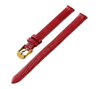 Pgqjfks Correa de cuero para reloj delgada, 8/10/12/14/16mm, grano de lagarto, para mujer, Rojo-oro, 14mm