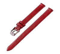 Pgqjfks Correa de cuero para reloj delgada, 8/10/12/14/16mm, grano de lagarto, para mujer, Rojo-plata, 12mm