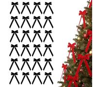 PGSLPH 24 Pieces Red Velvet Christmas Bows,24 Pack Tree Bow and Velvet Bows for Vintage Ribbon Ornaments, Red Christmas Decorations (Black,24pcs)