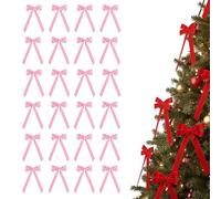 PGSLPH 24 Pieces Red Velvet Christmas Bows,24 Pack Tree Bow and Velvet Bows for Vintage Ribbon Ornaments, Red Christmas Decorations (Pink,24pcs)