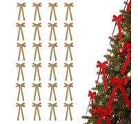 PGSLPH 24 Pieces Red Velvet Christmas Bows,24 Pack Tree Bow and Velvet Bows for Vintage Ribbon Ornaments, Red Christmas Decorations (Yellow,24pcs)
