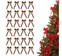 PGSLPH 24 Pieces Red Velvet Christmas Bows,24 Pack Tree Bow and Velvet Bows for Vintage Ribbon Ornaments, Red Christmas Decorations (Brown,24pcs)