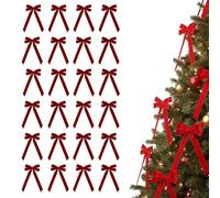 PGSLPH 24 Pieces Red Velvet Christmas Bows,24 Pack Tree Bow and Velvet Bows for Vintage Ribbon Ornaments, Red Christmas Decorations (Burgundy,24pcs)