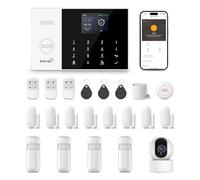 PGST Kit Alarma Casa con Aviso al Movil, Sistema de Alarma para Casa WiFi y 4G gsm sin cuotas con Pantalla 2.4” y Batería de 1000 mAh,Aplicación Tuya Smart Life, Alexa y Google