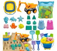 Pgtc Juguetes de Playa para Niños 21 Piezas - Juegos de Arena para Bebés 1-3 Años - Set de Viaje para 4-8 Años con Cubo Plegable,Bolsa de Malla,Pala,Moldes Animales y Castillo - Kit de Construcción