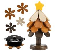 Pgtc Salvamanteles de Madera con Forma de Árbol para Platos Calientes,Juego de 4 de Soporte para Cazuelas y Sartenes Calientes,Set Artesanal de Posavasos y Salvamanteles para Tazones
