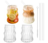 Pgtc Taza isotérmica de Espuma de 530ml con pajita,Juego de 4 tazas isotérmicas prismáticas resistentes al frío y al calor,Taza de café Latte Macchiato helado Whisky Cocktail Yogur Soda