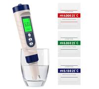 pH Metro 5-en-1, alta precisión (± 0.01), PH/TDS/EC/Salinidad/Termómetro, Probador de pH Piscina con pantalla LCD retroiluminada y compensación de temperatura, para agua potable/piscina