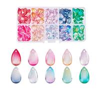 PH PandaHall 10 cuentas de lágrima de color, 200 cuentas de cristal de gota de agua, cuentas sueltas transparentes, colgantes de colores para manualidades, pendientes de joyería