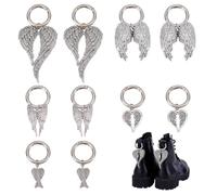 PH PandaHall 10 dijes de zapatos de alas de ángel de 5 estilos, estilo tibetano, dijes góticos punk, decoración de botas, colgante de cordones de plata envejecida con anillos de puerta de resorte para