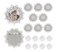PH PandaHall 10 juegos de broche, 2,5 cm, forma de sol, casquillo vacío, cuenco con cabujones de cristal, redondos, antiguos, broche, agujas, marco de cabujón de plata antigua, marco de fotos, para