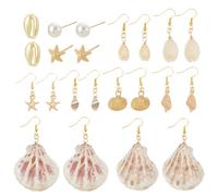 PH PandaHall 10 pares de pendientes de concha, joyería oceánica, joyería de playa, aretes de verano para mujer, aretes de perlas de estrella de mar, aretes temáticos de verano de 1.4 a 2.7 pulgadas