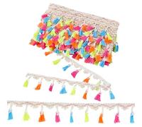 PH PandaHall 10 yardas Borlas de 40 mm Cinta de borlas coloridas de poliéster Encaje de costura Ribete de tela Cinta de encaje trenzado para ropa, sombreros, cortinas, decoración del hogar, bricolaje
