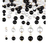 PH PandaHall 100 cuentas de perlas de 5 estilos, 2 colores, colgantes redondos de perlas de imitación con lazo dorado para hacer joyas de verano, aretes, collares, bodas, negro/blanco, Plástico