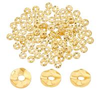 PH PandaHall 100 cuentas espaciadoras chapadas en oro de 18 quilates, cuentas sueltas redondas planas de 4 mm, cuentas de latón con disco ondulado para la creación de joyas de verano, collares,