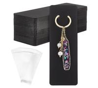 PH PandaHall 100 establece tarjetas de visualización largas llaveros con bolsas autosellantes, llaveros de papel negro titular de tarjetas para mostrar llaveros, embalaje de joyas, Negro