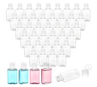 PH PandaHall 100 frascos vacíos de plástico transparente 30 ml Mini botella de viaje vacía con tapa Flip Top blanca para loción, champú, loción hidratante portátil
