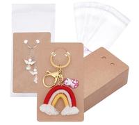 PH PandaHall 100 tarjetas de exhibición de llaveros con 100 bolsas autosellantes, llavero marrón, tarjetero de joyería para llavero, tarjetas, suministros de embalaje de joyas, 4.7 x 2.8 pulgadas