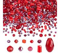 PH PandaHall 1000 piezas de 10 estilos de cuentas de cristal de la serie roja, cuentas de cristal facetadas redondas espaciadoras para pulseras, collares, aretes, decoración, campanillas de viento,