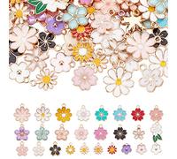 PH PandaHall 104 dijes esmaltados de flores, colgantes florales coloridos, margaritas, cerezas, flores, collares y aretes de cereza para primavera y verano, fabricación