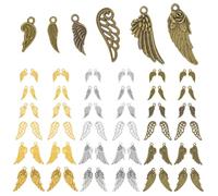 PH PandaHall 108 dijes de alas de 6 estilos, 3 colores de alas de plumas, colgantes de alas de ángel, colgantes de aleación de estilo tibetano para collares, pulseras, bisutería, manualidades