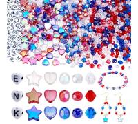 PH PandaHall 1120 cuentas del Día de la Independencia, cuentas patrióticas facetadas de 6 mm, 16 estilos de cuentas rojas, blancas y azules, 8 mm, 11 mm, cuentas de corazón y estrella para pulsera,