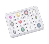 PH PandaHall 12 cajas de piedras preciosas con funda, 1 x 1 pulgada, soporte cuadrado para gemas de almacenamiento, organizador de gemas con espuma para coleccionables, piedra de cristal de diamantes