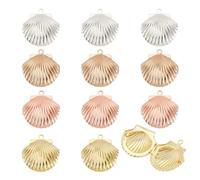 PH PandaHall 12 dijes de medallón de concha, 3 colores, marcos de fotos, colección conmemorativa, dijes de latón para verano, bricolaje, collares, pulseras, joyas, llaveros, Latón, No es una piedra