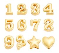 PH PandaHall 12 estilos de cuentas de números de latón, cuentas de números de metal dorado del 1 al 9, dijes para hacer joyas, manualidades, collares, aretes, pulseras, llaveros, joyas