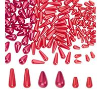 PH PandaHall 120 cuentas de perlas rojas de 4 tamaños, perlas de imitación en forma de lágrima, cuentas de plástico ABS, cuentas sueltas de gota de agua para pulsera, cuello, aretes, joyas