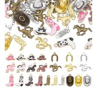 PH PandaHall 120 dijes de vaquero occidental de 24 estilos para hacer joyas, colgantes esmaltados de botas de vaquero, dijes de caballo para collares, aretes, pulseras, llaveros, regalos de mujer