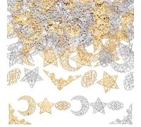 PH PandaHall 120 piezas de 4 estilos de conectores de filigrana con estrella de luna, colgantes huecos, adornos de filigrana, eslabones triangulares para hacer joyas de Ramadán, horquillas, aretes
