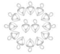 PH PandaHall 14 dijes de corazón de plata de latón de 1,27 cm, colgantes de corazones 3D abombados con anillo para hacer joyas, regalos del día de San Valentín, collares, pulseras, decoración