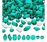 PH PandaHall 140 diamantes de imitación para coser, 9 estilos, cristales acrílicos verdes, piedras preciosas facetadas con parte trasera plana con 2 agujeros para ropa de carnaval, zapatos de
