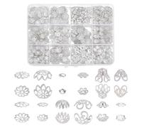 PH PandaHall 1410 tapas de cuentas de flores, 12 estilos, espaciadores de cuentas plateadas, tapa de filigrana, cuentas espaciadoras de metal, tapas florales para hacer joyas, suministros de joyería