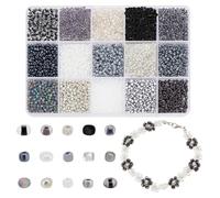 PH PandaHall 15 cuentas de cristal serie negra 3 mm 8/0 pequeñas cuentas artesanales, pequeñas perlas de vidrio, cuentas redondas para la creación de joyas, pendientes, pulseras, collares, 4742 PC
