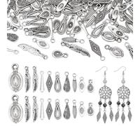 PH PandaHall 150 colgantes de estilo tibetano con 10 estilos ovalados en forma de pluma en forma de lágrima para la creación de joyas, pulseras, collares, plata envejecida, 15 ~ 26 mm
