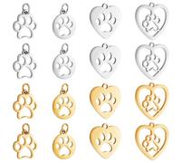 PH PandaHall 16 colgantes de acero inoxidable con diseño de huella de perro, 4 estilos, diseño de huella de animal, para hacer collares, joyas, color dorado y acero inoxidable, Acero inoxidable, No es