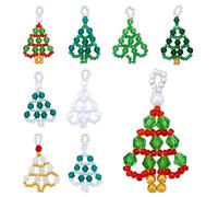 PH PandaHall 16 piezas de 8 estilos de árbol de Navidad con cuentas, bonitos dijes de árbol de Navidad de cristal 3D de 5 cm, dijes de semillas de cristal rojo y verde, colgantes de Navidad para