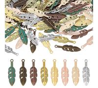 PH PandaHall 160 dijes de plumas de 8 colores, colgantes de plumas de 1.1 pulgadas, estilo tibetano, dije de hoja bohemia, mini atrapasueños para manualidades, collares, aretes, llaveros, bisutería