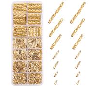 PH PandaHall 1606 cuentas de cristal trenzadas de cristal de 7 tamaños, cuentas metálicas de tubo largo, espaciadores sueltos para aretes, pulseras, collares, manualidades, joyas, dorado, 5/6/9/12/20