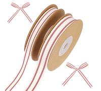 PH PandaHall 18,3 m Cinta a rayas roja y blanca 10 mm/15 mm Cinta de algodón Grosgrain para embalaje de regalo, ocio creativo, costura, decoración del hogar, fiesta y boda