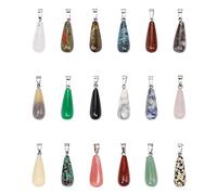 PH PandaHall 18 colgantes de piedra preciosa con forma de gota y colgantes de piedra natural/sintética con mosquetones de acero inoxidable para joyería de bricolaje collar, colores mezclados, larme,
