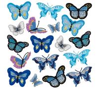 PH PandaHall 18 parches termoadhesivos de mariposa, 9 parches bordados de mariposa, estilo mariposa azul, insignia bordada para apliques de mariposa, coser, parches de reparación para ropa, vaqueros,