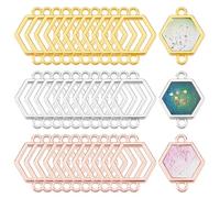 PH PandaHall 180 colgantes con conector de bisel abierto hexagonal, 3 colores colgantes con montura hueca colgantes con bisel para pendientes de resina joyas pulsera, 21 x 16 mm, 21x16x1.5mm, Acero