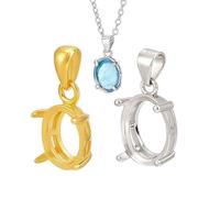 PH PandaHall 2 colgantes de plata de ley 925 con base ovalada de piedra preciosa bandeja portaobjetos de platino dorado para collar para piedras preciosas de 10 x 7 ~ 8 mm