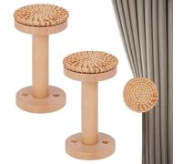 PH PandaHall 2 juegos de alzapaños redondos de ratán para cortinas de 11,5 x 6 cm, montaje en pared, ganchos circulares rústicos para cortinas opacas para puertas y ventanas