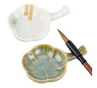PH PandaHall 2 platos de tinta de cerámica de porcelana con asa, soporte para pinceles de pintura de caligrafía china, palés de pintura, forma de flor, cuenco multifuncional para pintura de