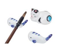 PH PandaHall 2 soportes para pinceles de pintura, soporte para palillos de cerámica con diseño de gato, para pinceles de caligrafía china, soporte para palillos para cuchara, tenedor, palillos, cocina