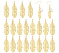 PH PandaHall 20 colgantes de plumas chapados en oro de 18 quilates, diseño de alas de plumas doradas, dijes de hoja de metal, atrapasueños, dijes para hacer joyas, pulseras, collares y aretes, 1.1 x